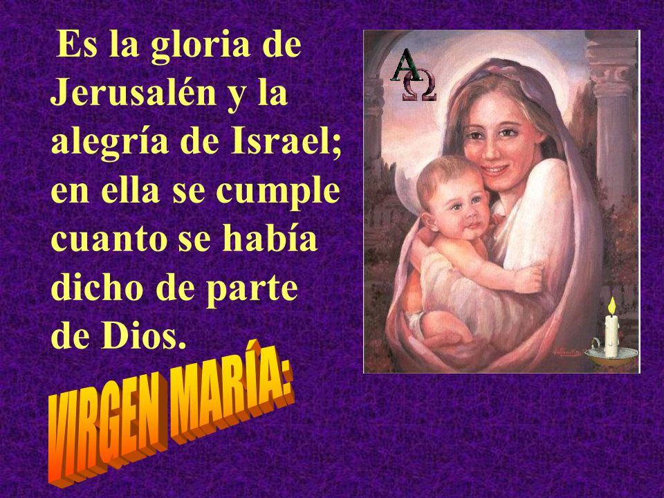 Es la gloria de Jerusalén y la alegría de Israel; en ella se cumple cuanto se había dicho de parte de Dios.