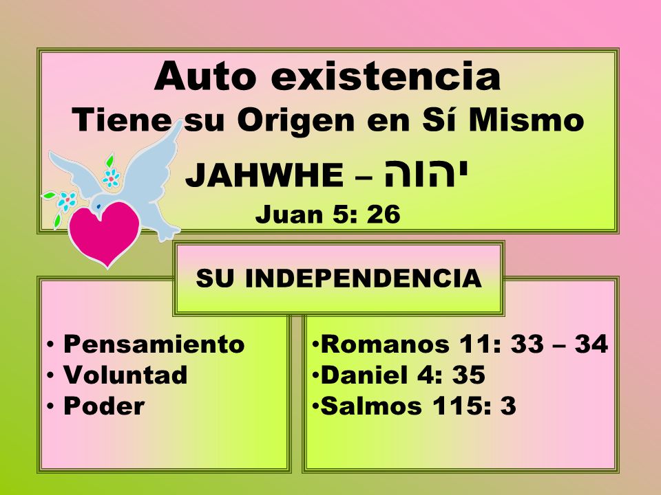 Auto existencia Tiene su Origen en Sí Mismo JAHWHE – יהוה Juan 5: 26
