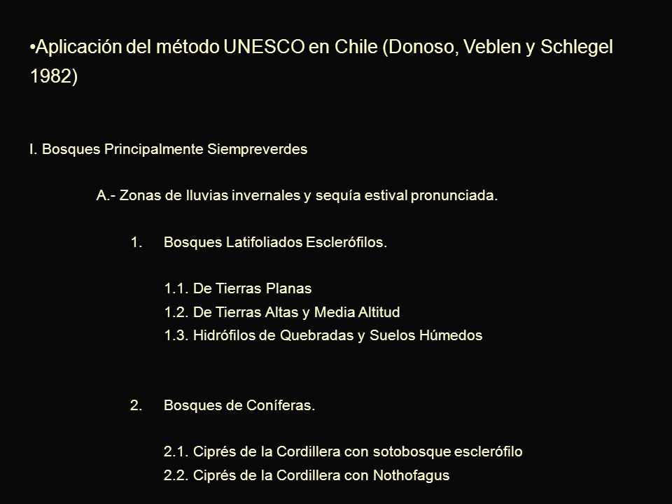 Aplicación del método UNESCO en Chile (Donoso, Veblen y Schlegel 1982)