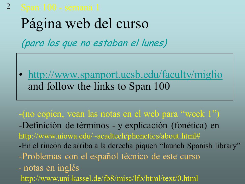 2 Span semana 1 Página web del curso (para los que no estaban el lunes)
