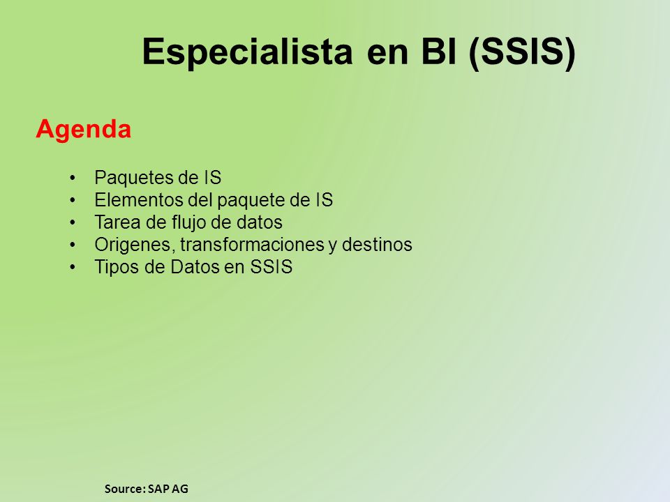 Especialista en BI (SSIS)
