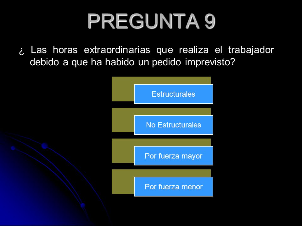 PREGUNTA 9 ¿ Las horas extraordinarias que realiza el trabajador debido a que ha habido un pedido imprevisto