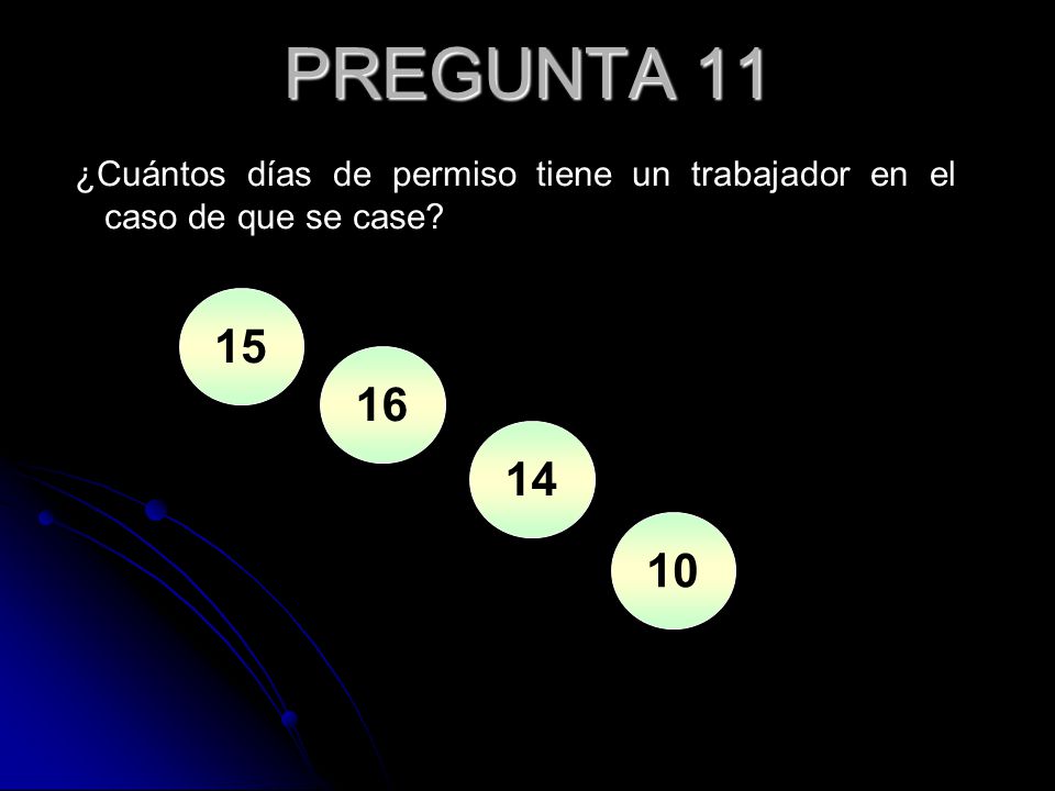 PREGUNTA 11 ¿Cuántos días de permiso tiene un trabajador en el caso de que se case