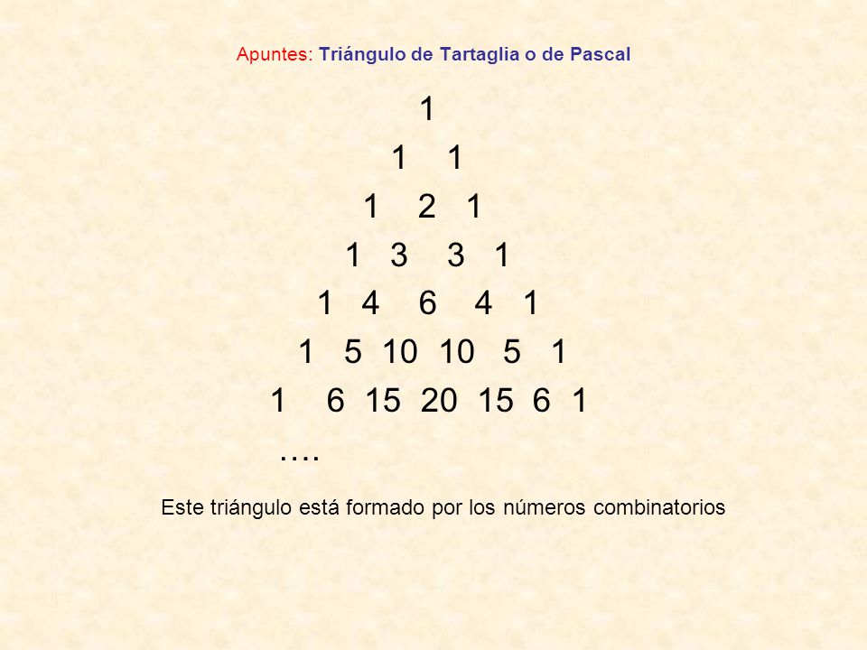Apuntes: Triángulo de Tartaglia o de Pascal