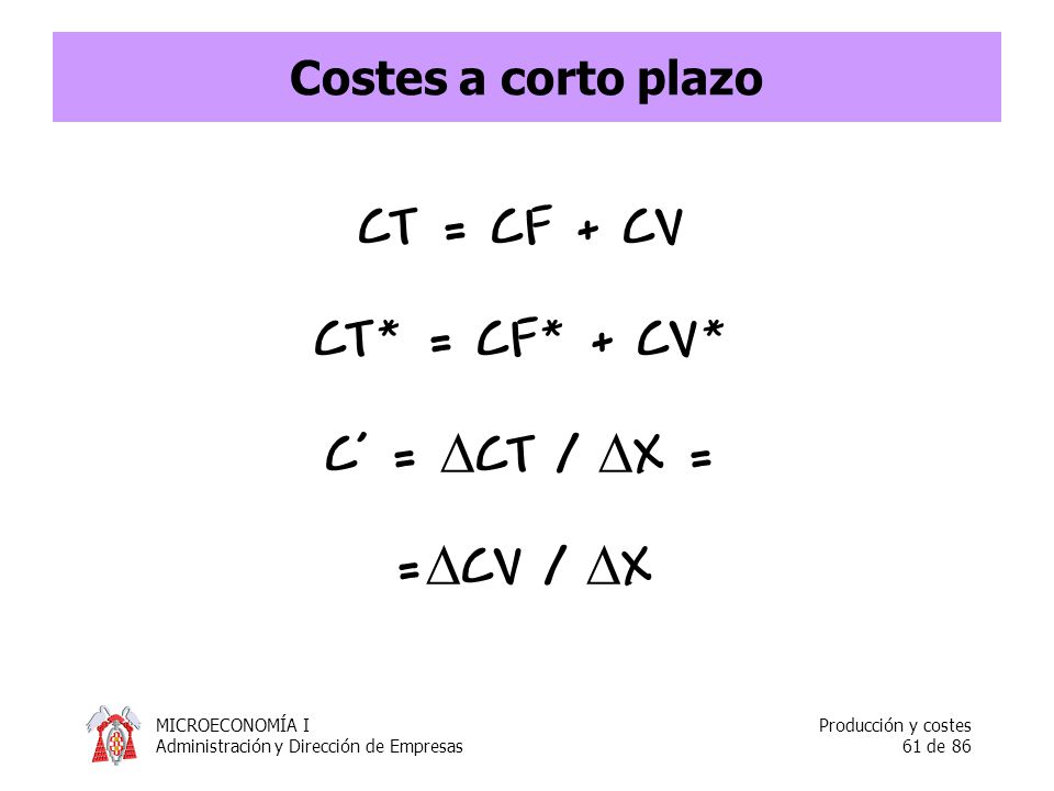 CT = CF + CV CT* = CF* + CV* C’ = CT / X = =CV / X