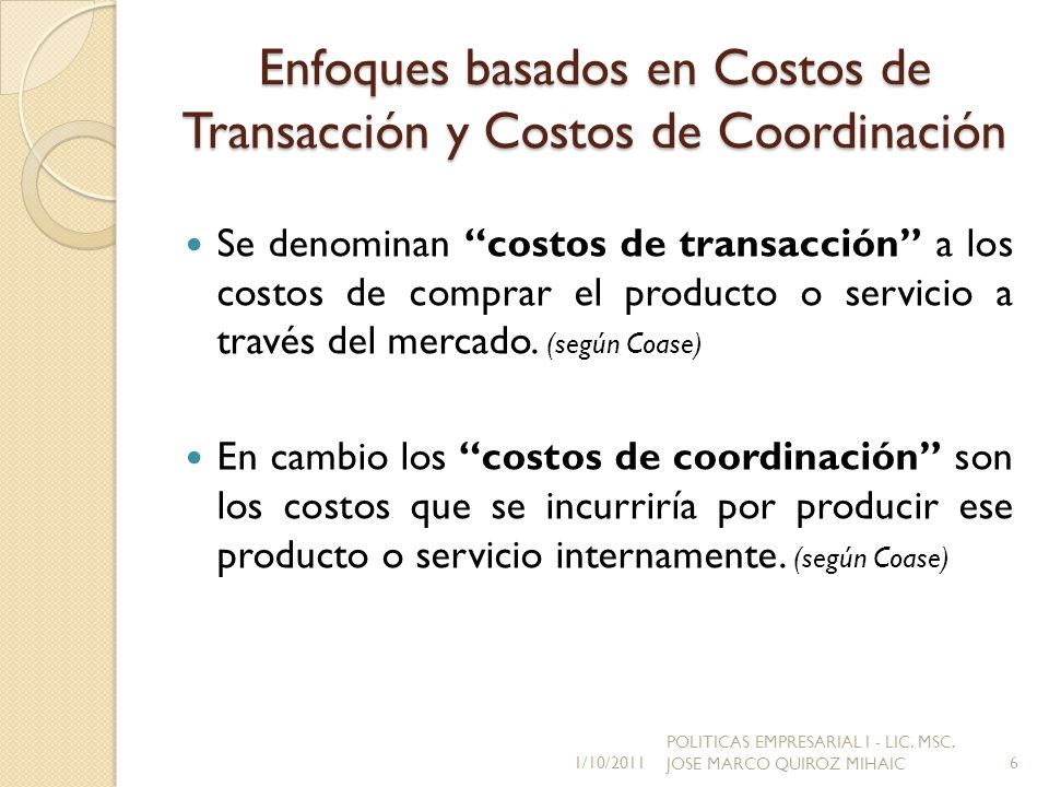 Enfoques basados en Costos de Transacción y Costos de Coordinación