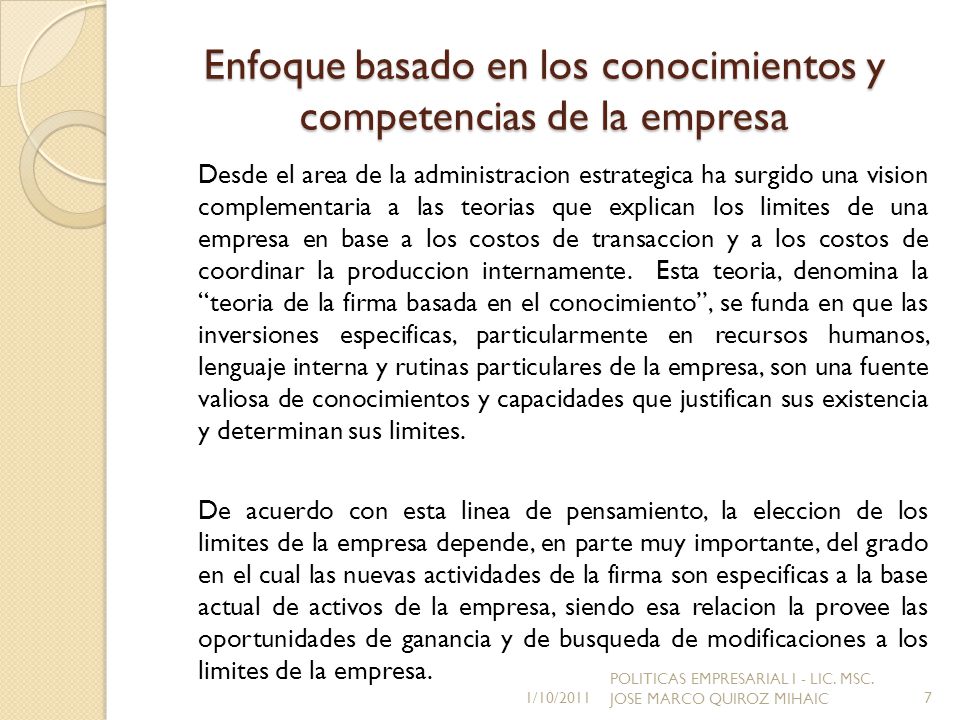 Enfoque basado en los conocimientos y competencias de la empresa
