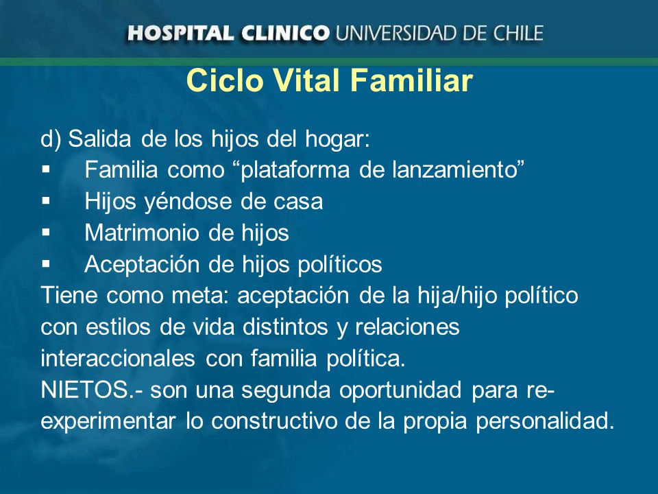 Ciclo Vital Familiar d) Salida de los hijos del hogar: