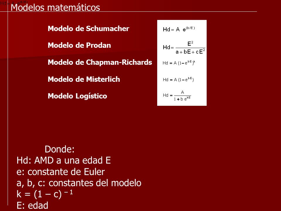 a, b, c: constantes del modelo k = (1 – c) – 1 E: edad