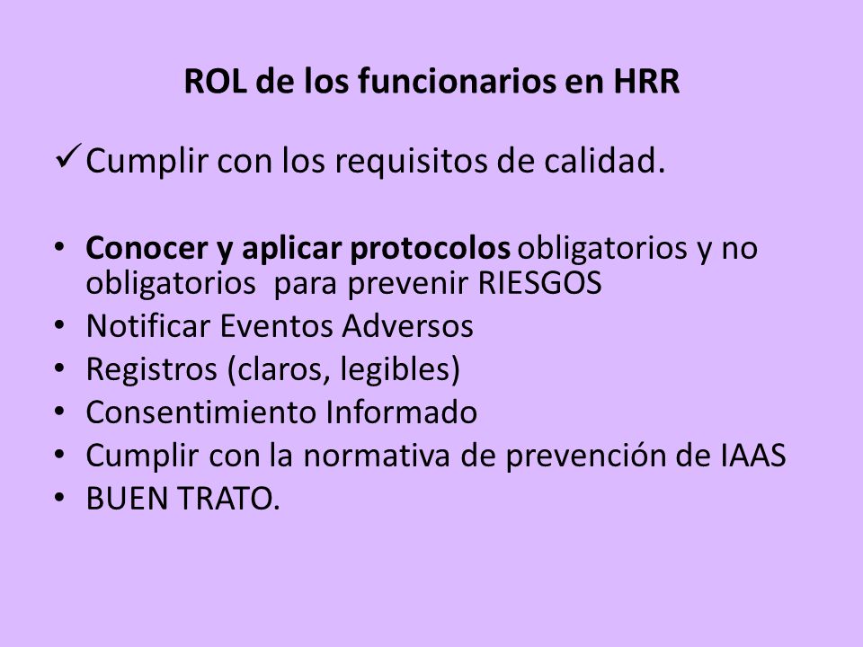 ROL de los funcionarios en HRR