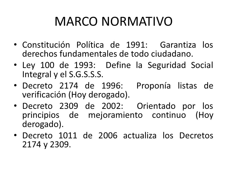 MARCO NORMATIVO Constitución Política de 1991: Garantiza los derechos fundamentales de todo ciudadano.