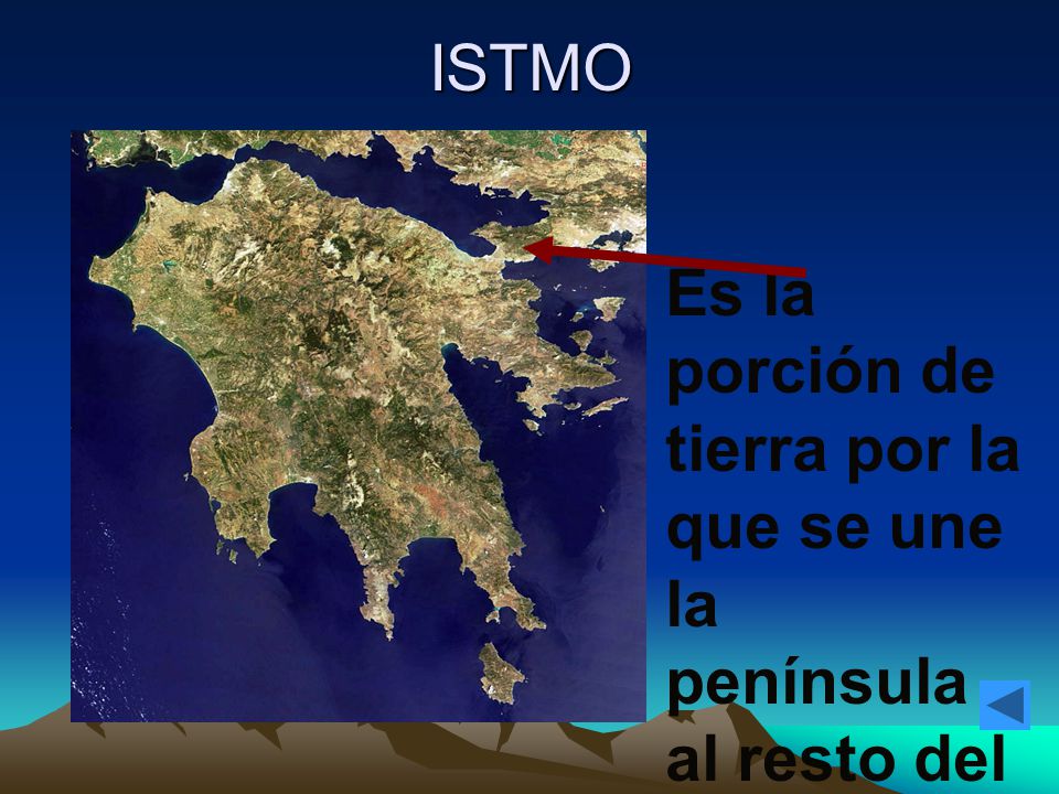 ISTMO Es la porción de tierra por la que se une la península al resto del continente.