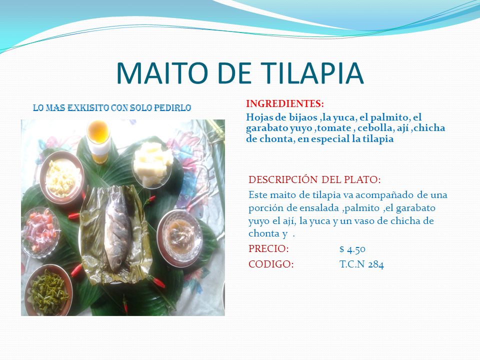 MAITO DE TILAPIA LO MAS EXKISITO CON SOLO PEDIRLO. INGREDIENTES: