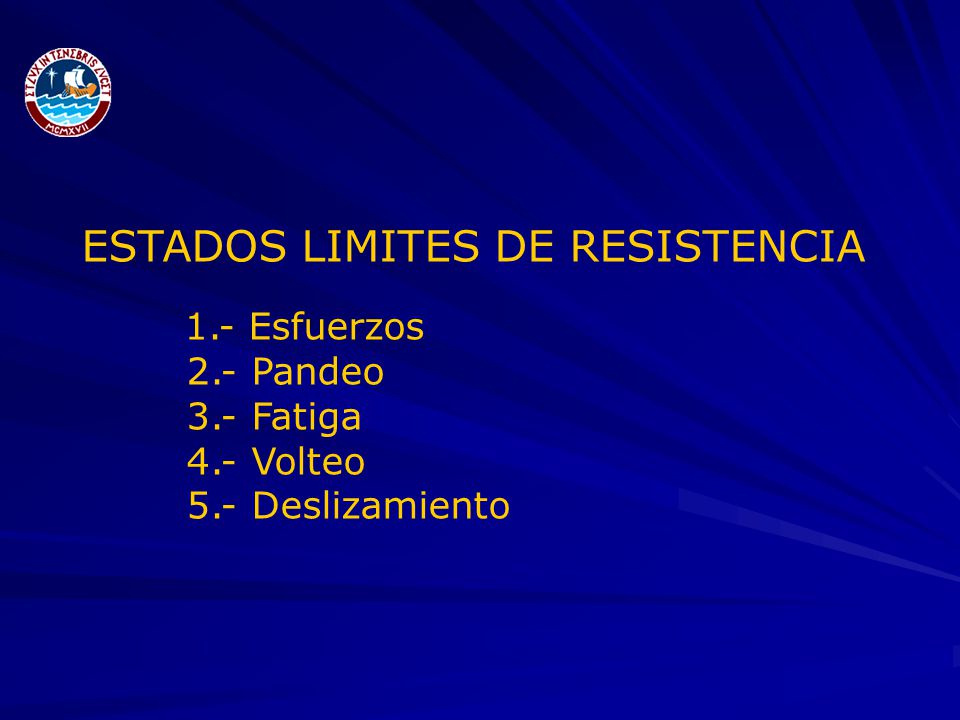 ESTADOS LIMITES DE RESISTENCIA 1.- Esfuerzos 2.- Pandeo 3.- Fatiga 4.- Volteo