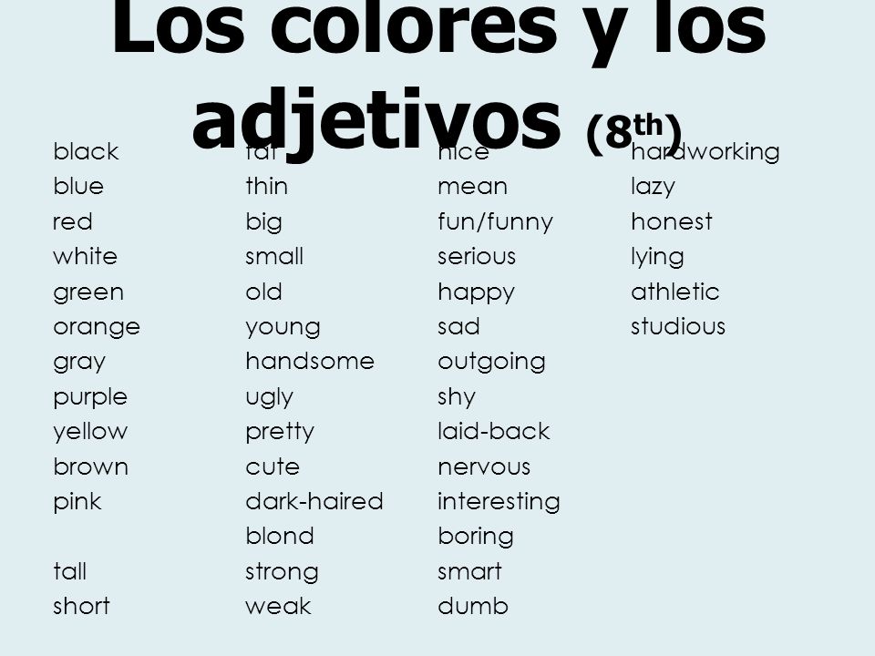 Los colores y los adjetivos (8th)