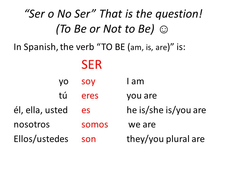 Ser o No Ser That is the question! (To Be or Not to Be) ☺