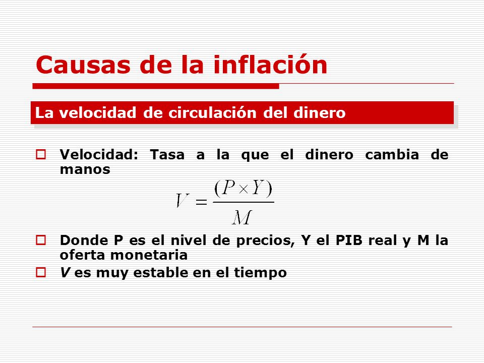 Causas de la inflación La velocidad de circulación del dinero