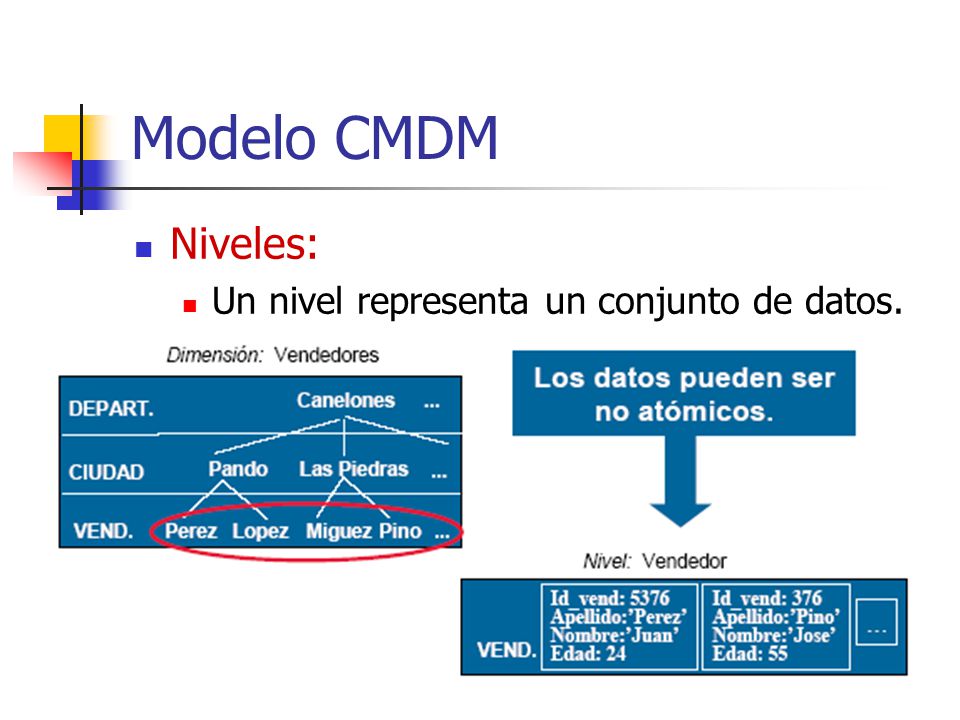 Modelo CMDM Niveles: Un nivel representa un conjunto de datos.