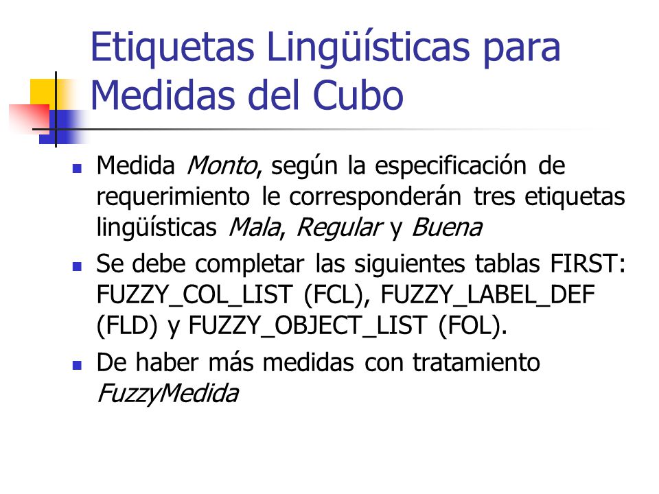 Etiquetas Lingüísticas para Medidas del Cubo