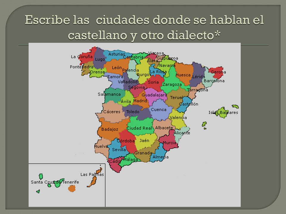 Escribe las ciudades donde se hablan el castellano y otro dialecto*