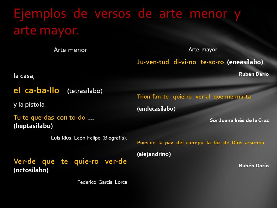 Ejemplos de versos de arte menor y arte mayor.