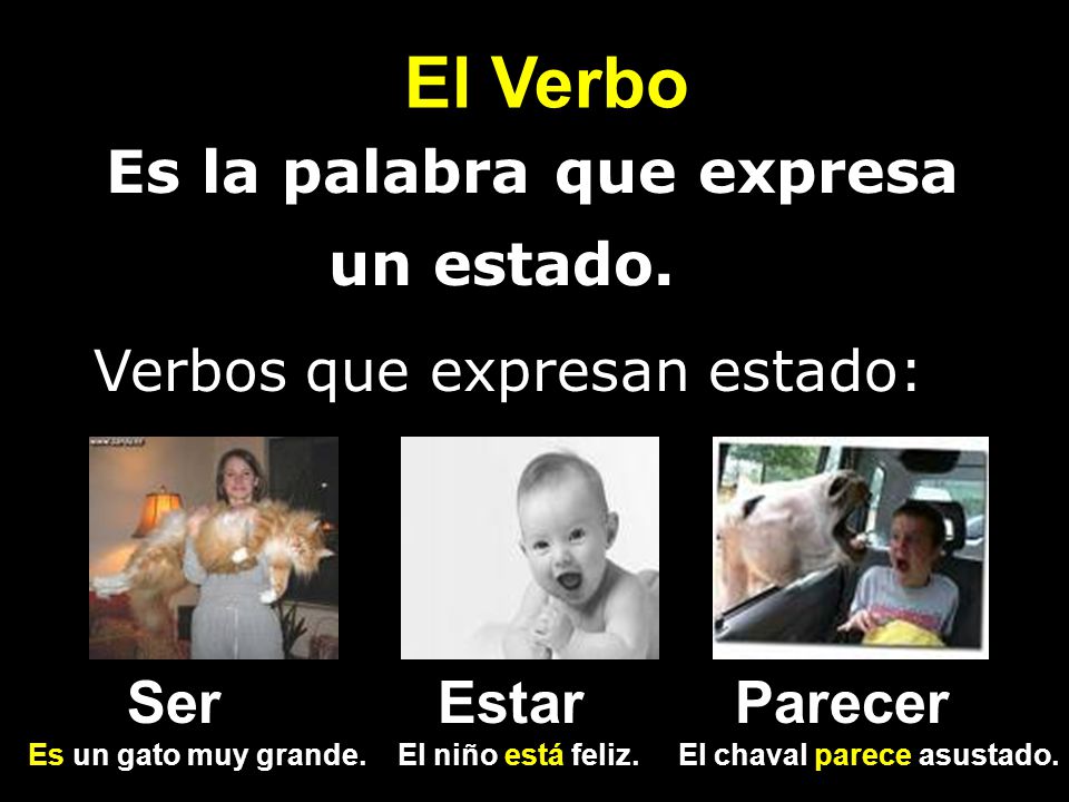 El Verbo Es la palabra que expresa un estado. Ser Estar Parecer