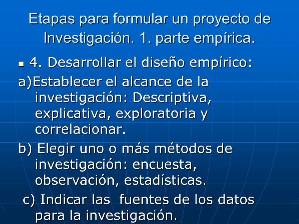 Etapas para formular un proyecto de Investigación. 1. parte empírica.