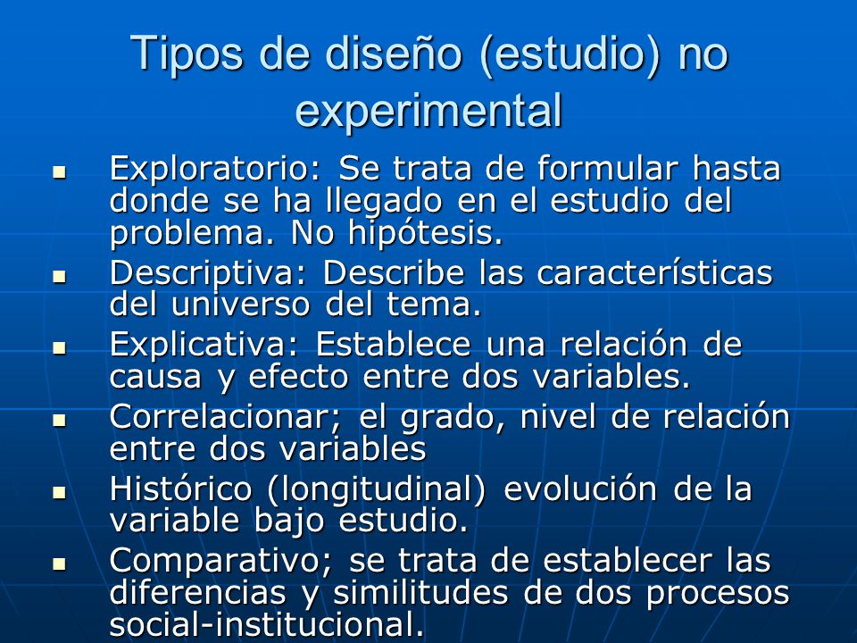 Tipos de diseño (estudio) no experimental