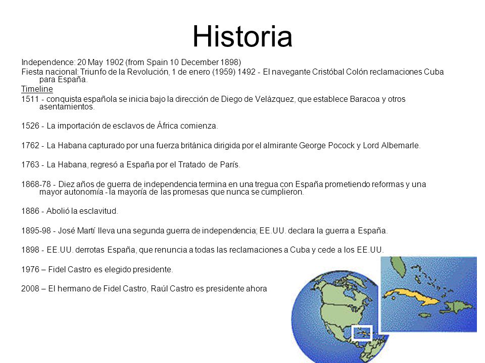 Historia Independence: 20 May 1902 (from Spain 10 December 1898)