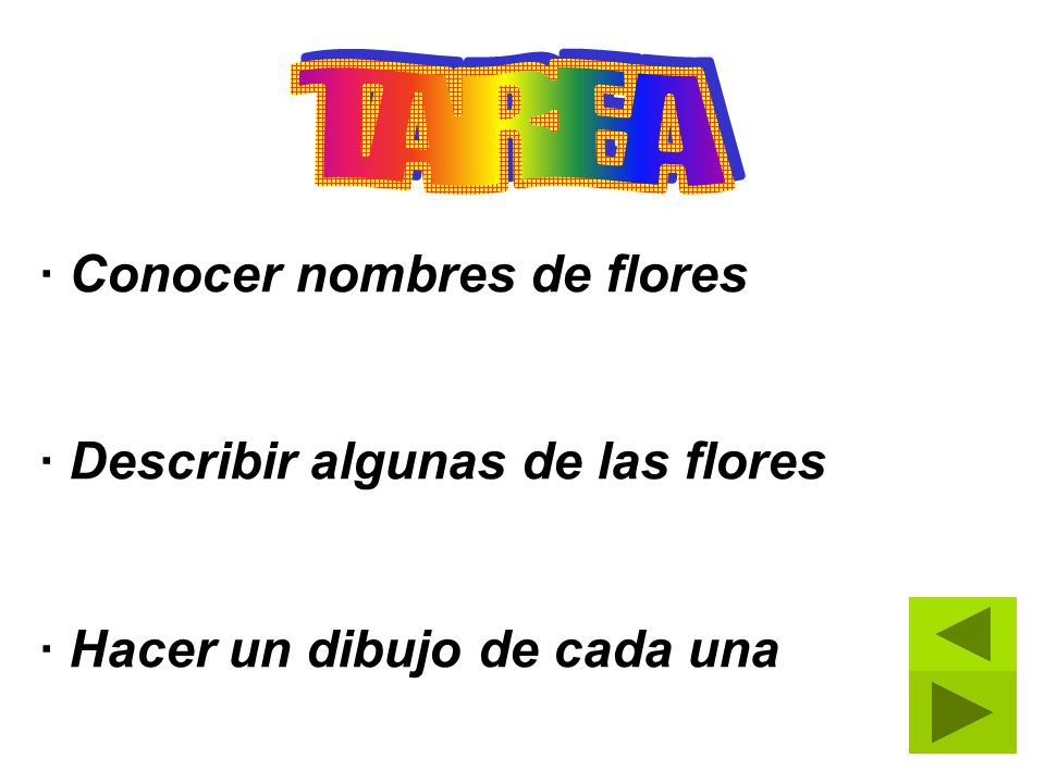 TAREA · Conocer nombres de flores · Describir algunas de las flores · Hacer un dibujo de cada una