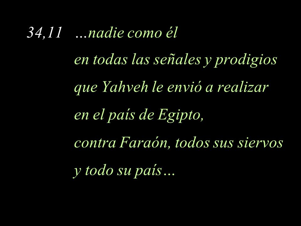 34,11 …nadie como él en todas las señales y prodigios. que Yahveh le envió a realizar. en el país de Egipto,