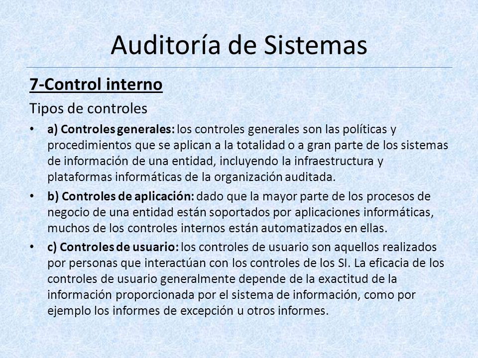 Auditoría de Sistemas 7-Control interno Tipos de controles