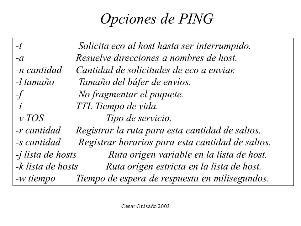 Opciones de PING