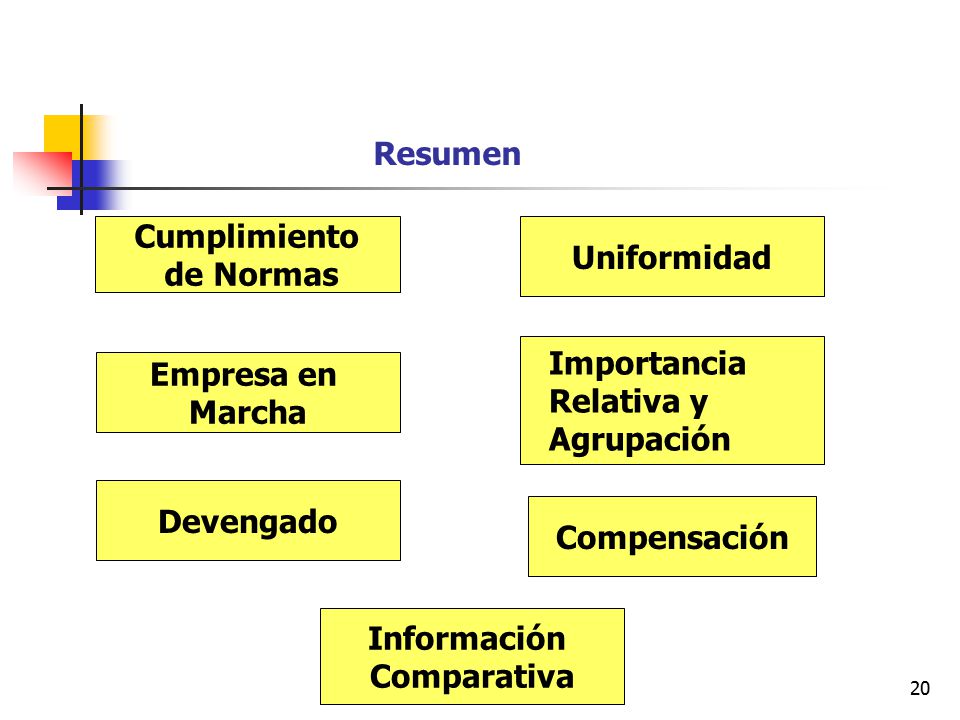 Resumen Cumplimiento. de Normas. Uniformidad. Importancia. Relativa y. Agrupación. Empresa en.