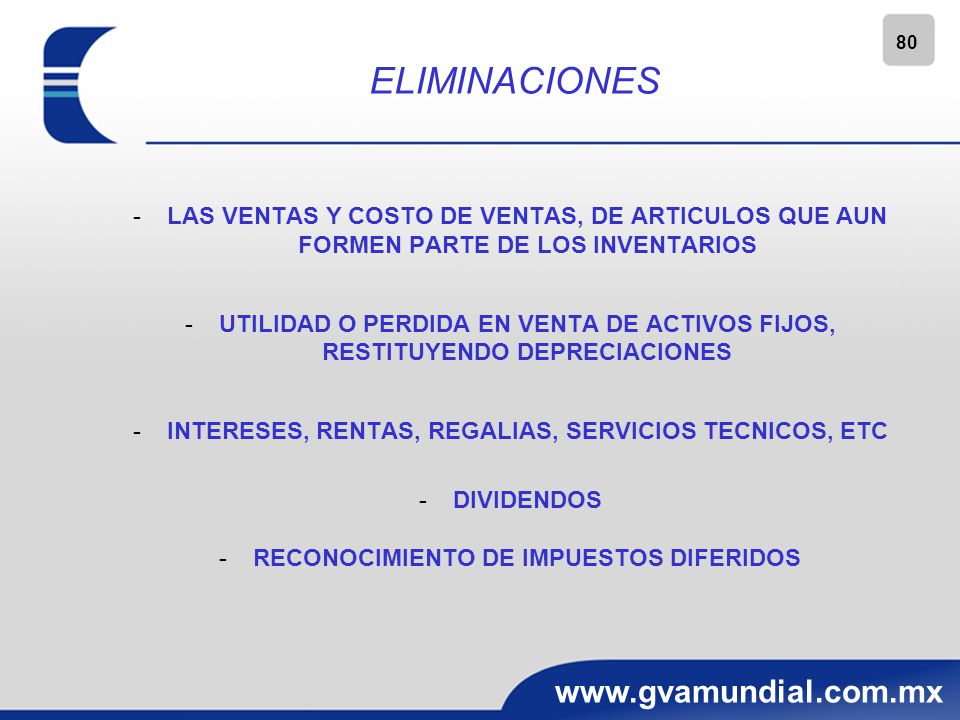 ELIMINACIONES LAS VENTAS Y COSTO DE VENTAS, DE ARTICULOS QUE AUN FORMEN PARTE DE LOS INVENTARIOS.