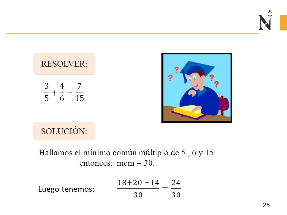 Hallamos el mínimo común múltiplo de 5 , 6 y 15 entonces: mcm = 30.