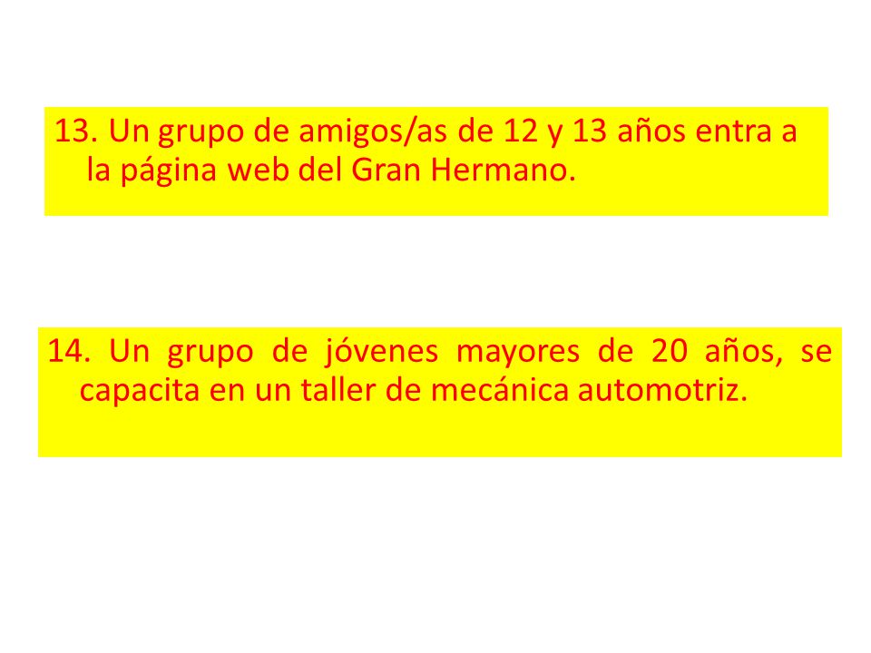 13. Un grupo de amigos/as de 12 y 13 años entra a la página web del Gran Hermano.