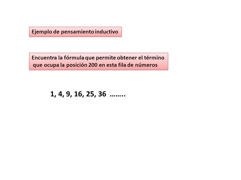 1, 4, 9, 16, 25, 36 …….. Ejemplo de pensamiento inductivo