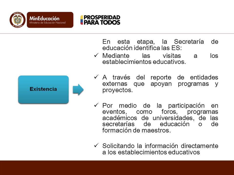 En esta etapa, la Secretaría de educación identifica las ES: