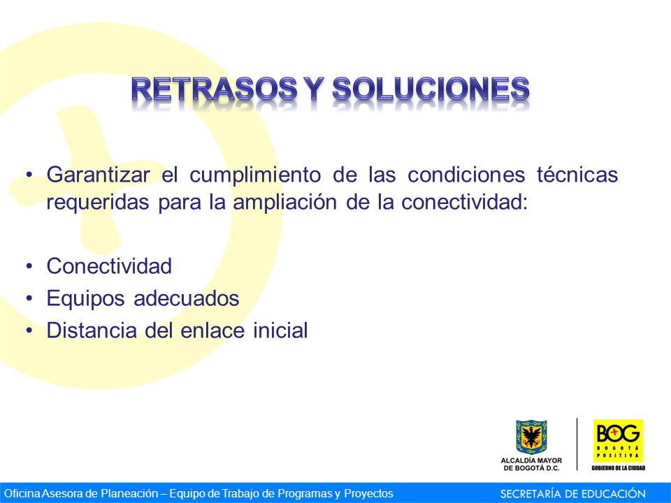 Retrasos y soluciones Garantizar el cumplimiento de las condiciones técnicas requeridas para la ampliación de la conectividad: