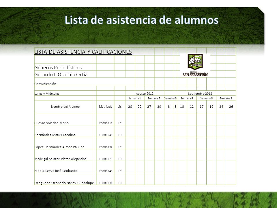 Lista de asistencia de alumnos
