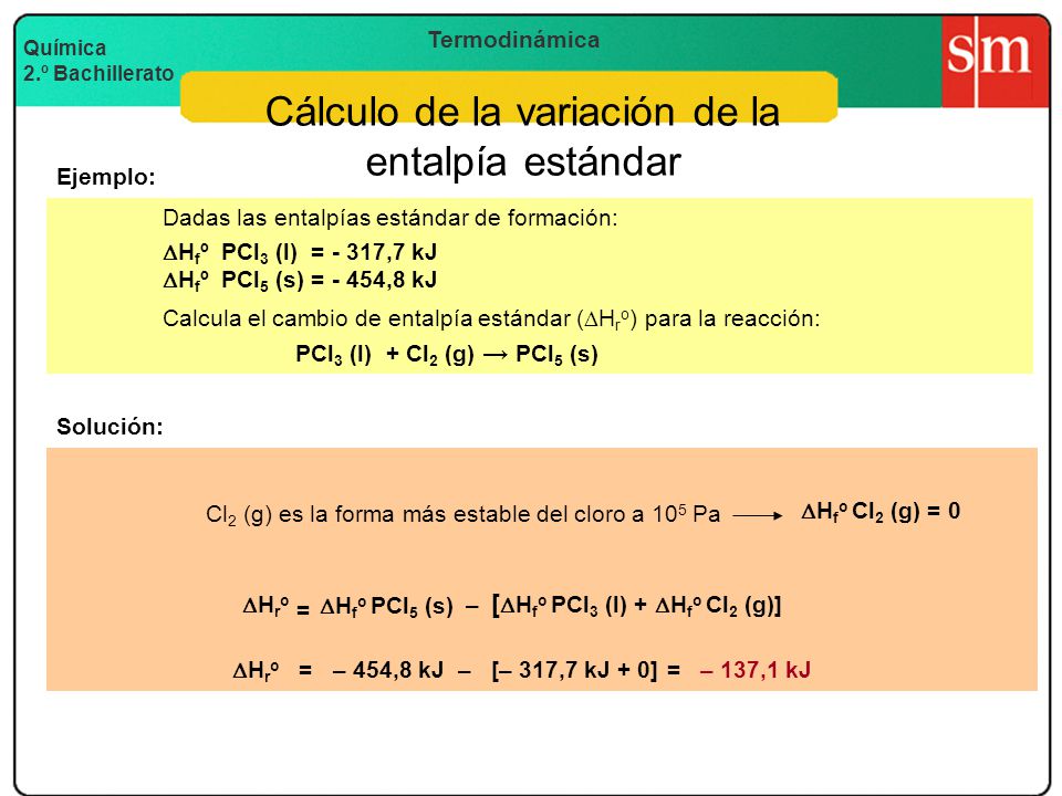 Cálculo de la variación de la entalpía estándar