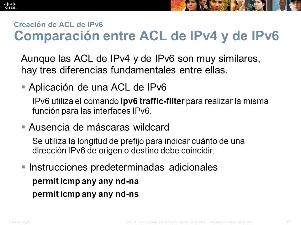 Creación de ACL de IPv6 Comparación entre ACL de IPv4 y de IPv6
