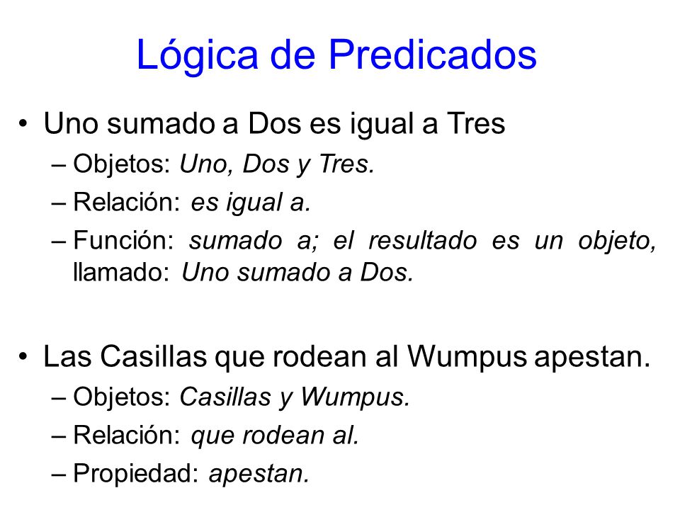 Lógica de Predicados Uno sumado a Dos es igual a Tres