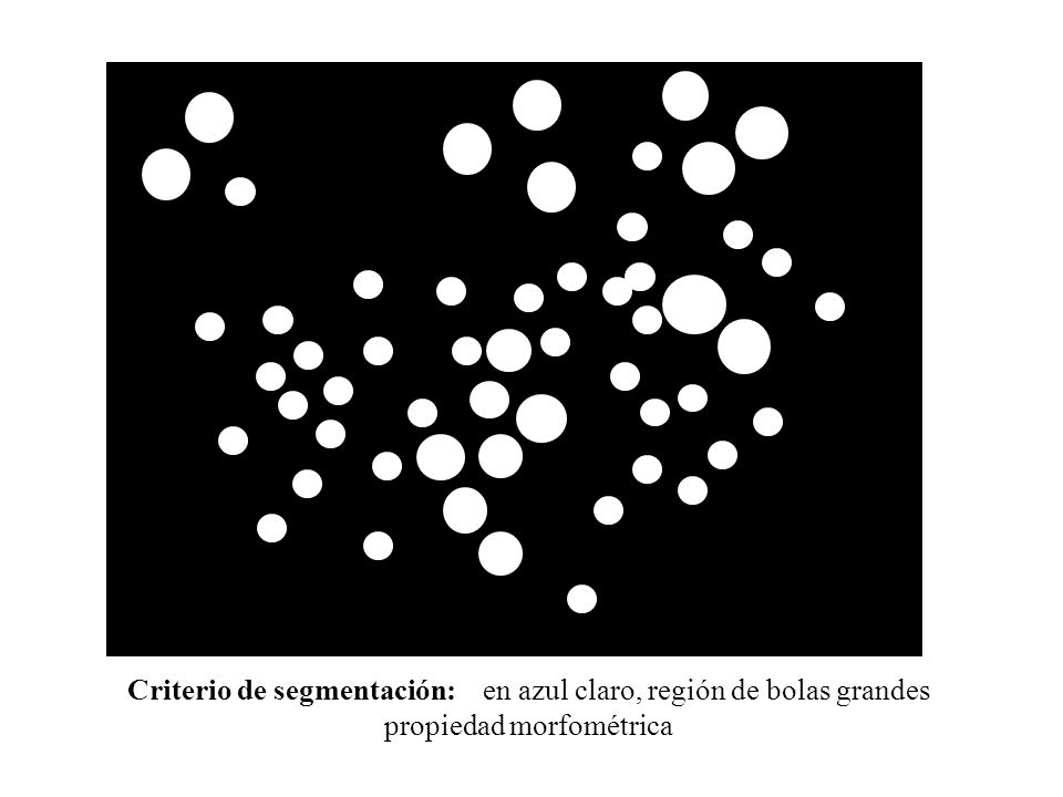 Criterio de segmentación: en azul claro, región de bolas grandes