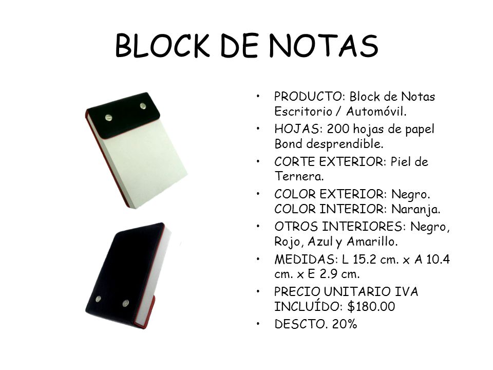 BLOCK DE NOTAS PRODUCTO: Block de Notas Escritorio / Automóvil.