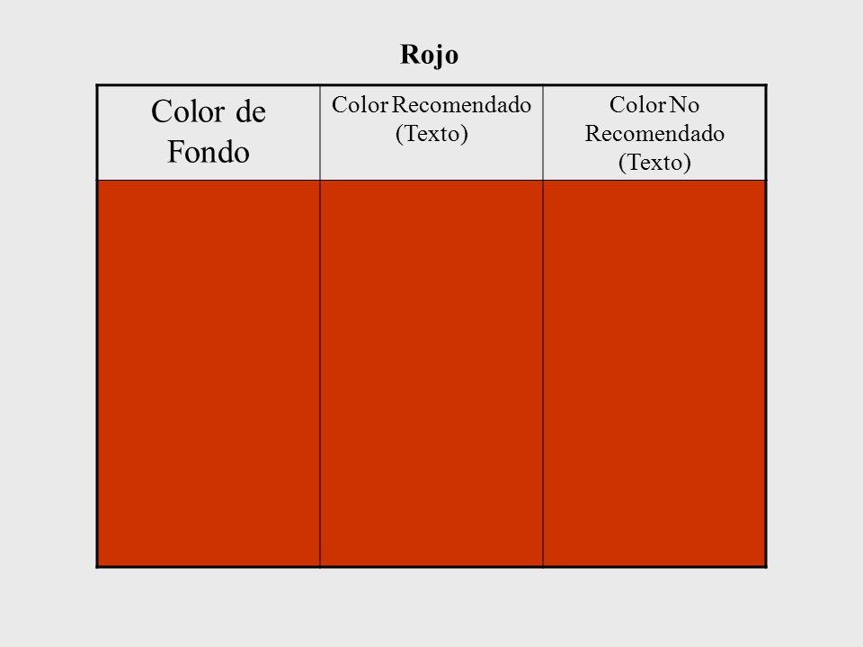 Color de Fondo Azul Blanco Magenta Rojo Color Recomendado (Texto)
