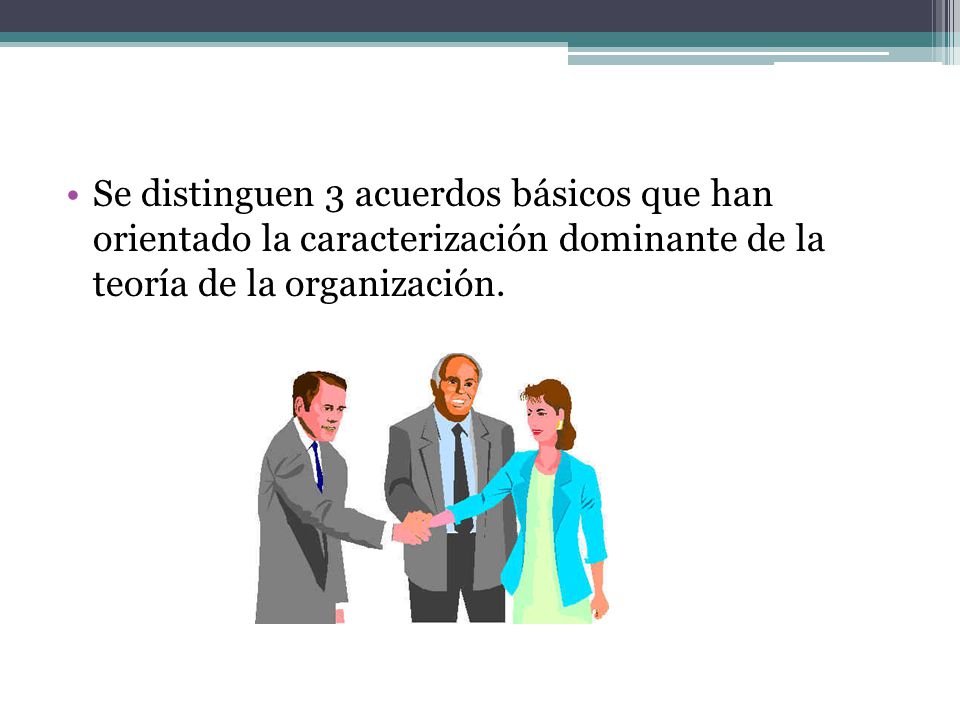 Se distinguen 3 acuerdos básicos que han orientado la caracterización dominante de la teoría de la organización.