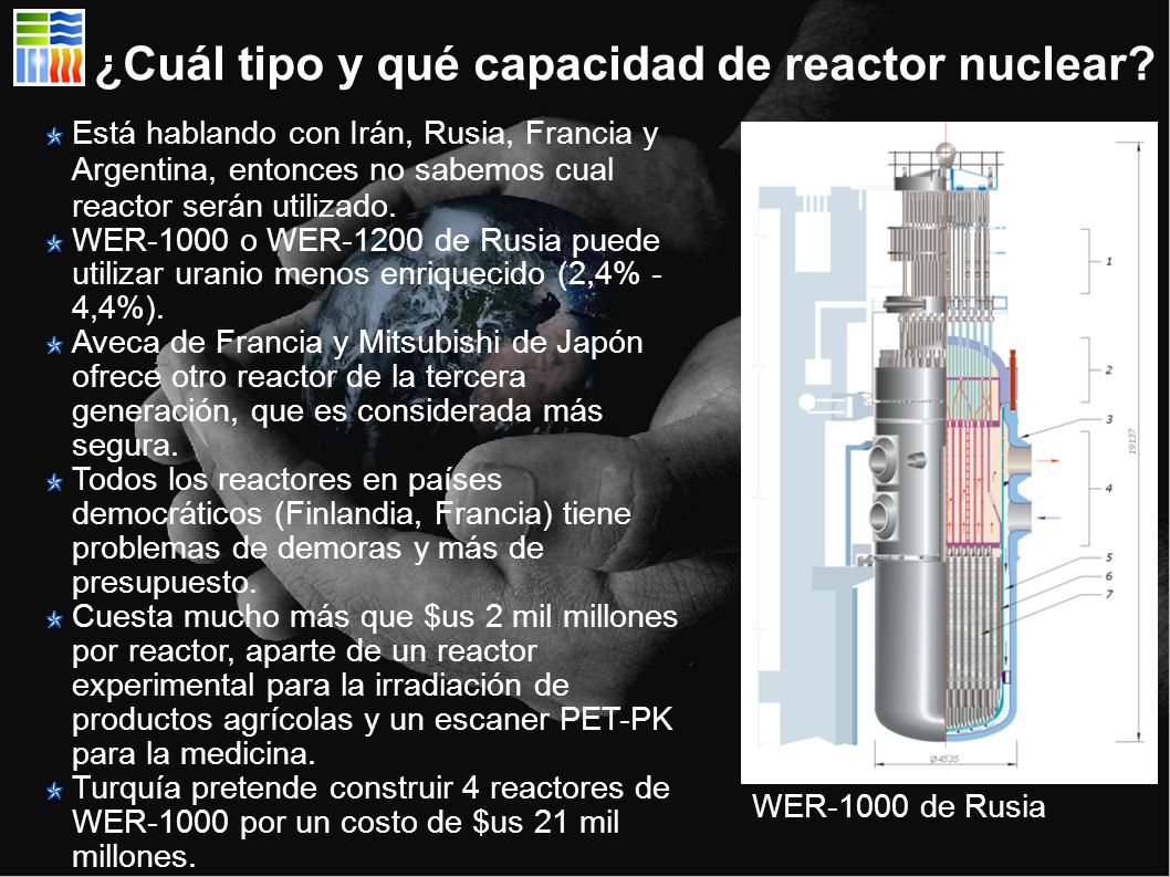 ¿Cuál tipo y qué capacidad de reactor nuclear