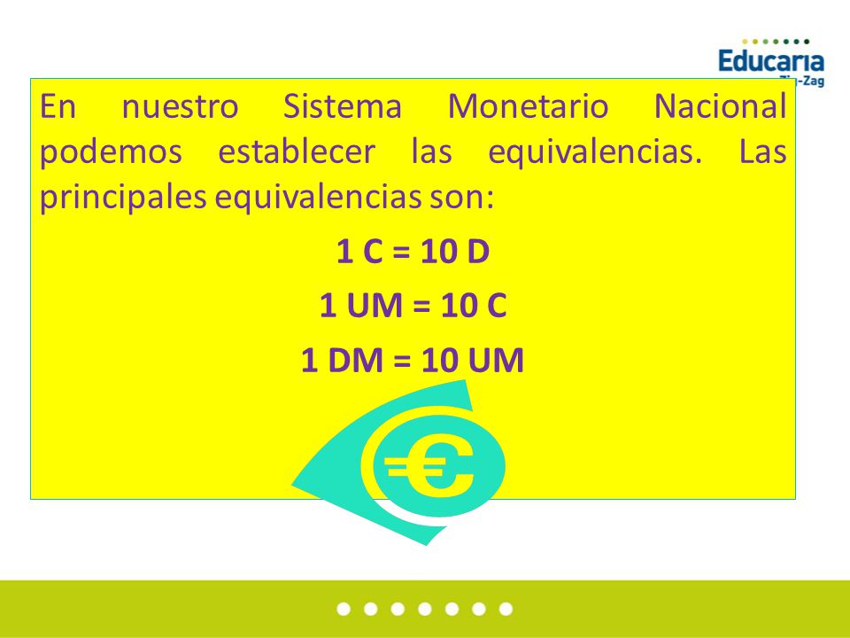 En nuestro Sistema Monetario Nacional podemos establecer las equivalencias.